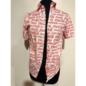 🥤 Coca-Cola Button-Down Shirt – Size Small – Red & White‎ Logo Print